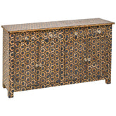 Bone Inlay Solid Wood Buffet Sideboard with 4 Top Drawers Hand Made Brown